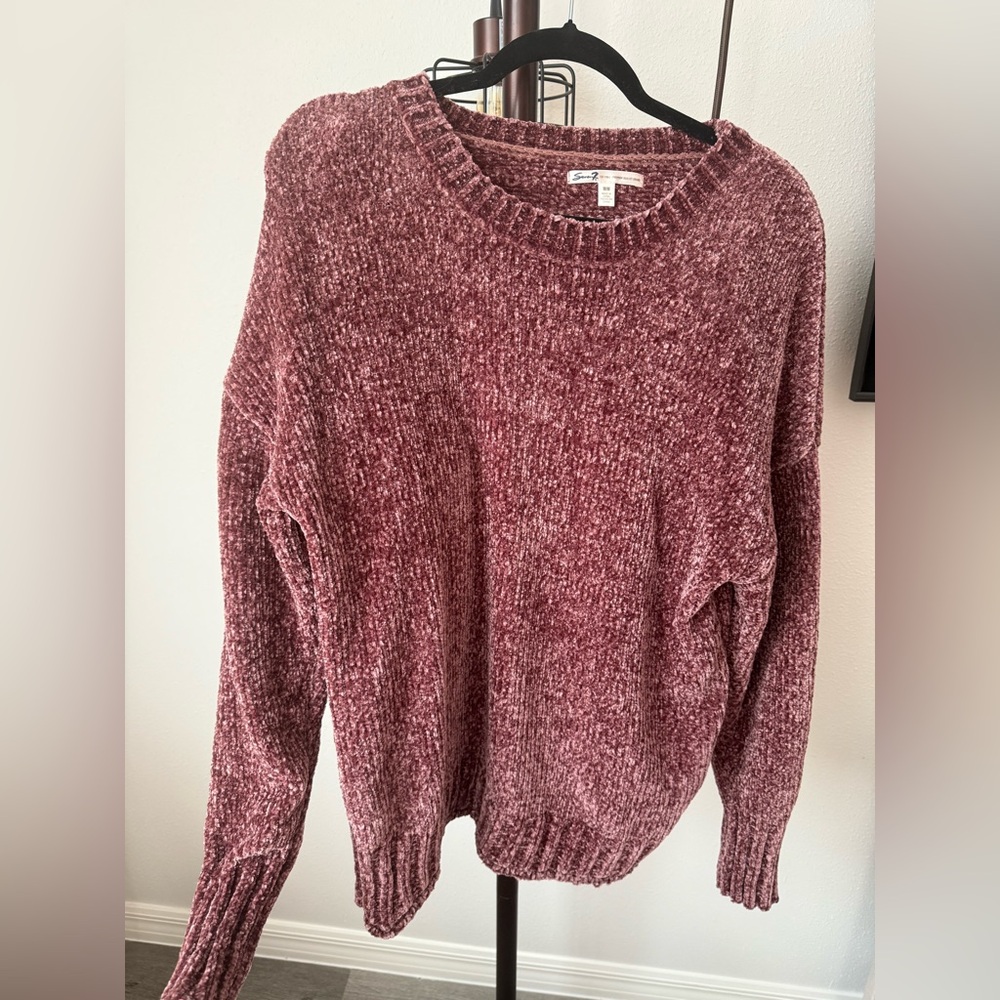 Seven7 Red Crew Neck Sweater with Marled Texture